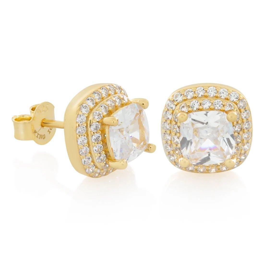 King Ice Halo Cushion-Cut Stud Earrings - GOLD